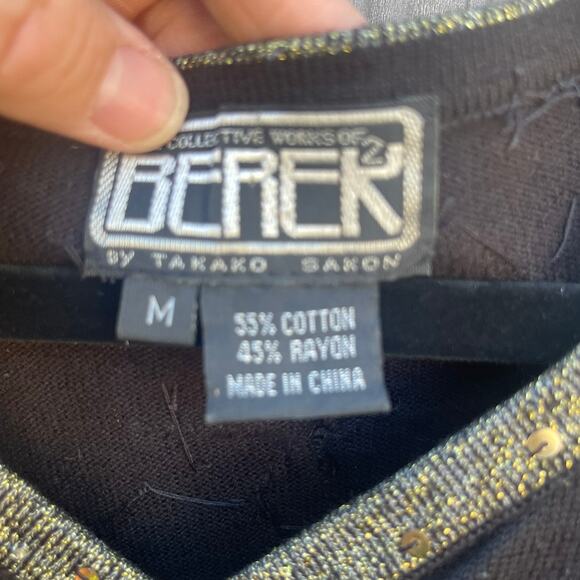 VTG Berek 2 90s y2k Wise Men black v-neck SWEATER Medium - Picture 3 of 3